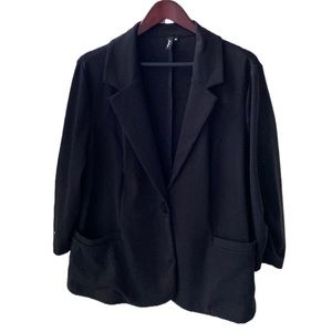 🖤 Casual Unlined Black Knit 3/4 Sleeve One-Button Blazer/Jacket Plus-Size 3X